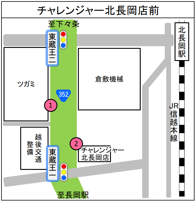チャレンジャー北長岡店前